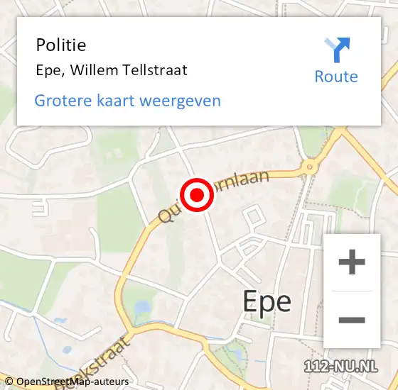 Locatie op kaart van de 112 melding: Politie Epe, Willem Tellstraat op 16 december 2020 14:15