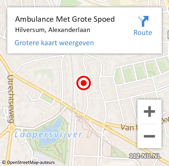 Locatie op kaart van de 112 melding: Ambulance Met Grote Spoed Naar Hilversum, Alexanderlaan op 3 oktober 2013 10:02