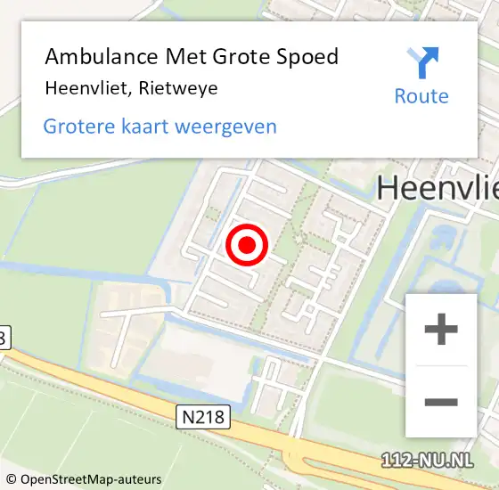 Locatie op kaart van de 112 melding: Ambulance Met Grote Spoed Naar Heenvliet, Rietweye op 16 december 2020 16:40