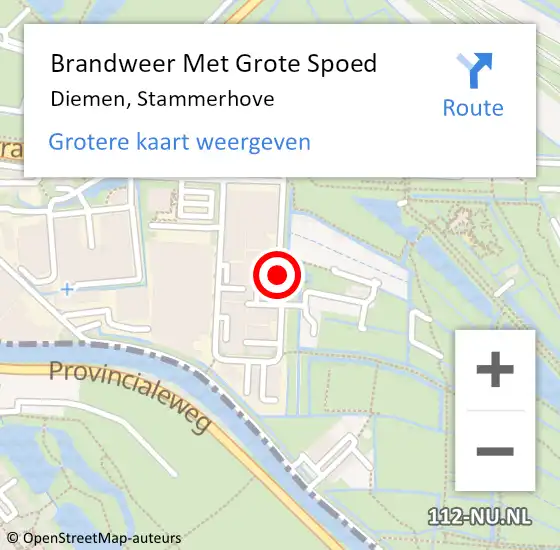 Locatie op kaart van de 112 melding: Brandweer Met Grote Spoed Naar Diemen, Stammerhove op 16 december 2020 17:02