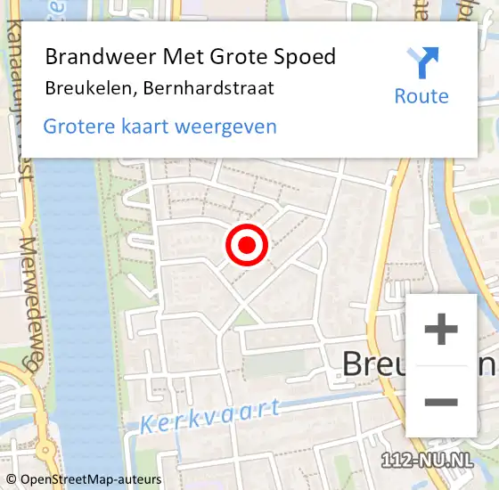 Locatie op kaart van de 112 melding: Brandweer Met Grote Spoed Naar Breukelen, Bernhardstraat op 16 december 2020 17:45