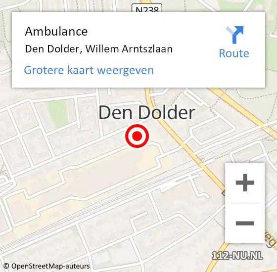 Locatie op kaart van de 112 melding: Ambulance Den Dolder, Willem Arntszlaan op 3 oktober 2013 10:03