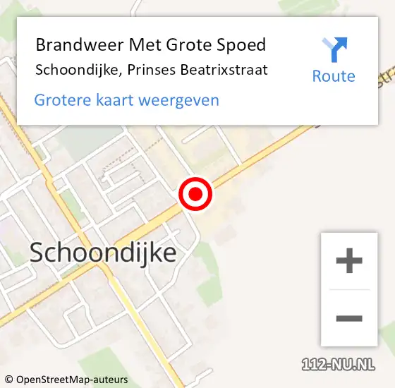Locatie op kaart van de 112 melding: Brandweer Met Grote Spoed Naar Schoondijke, Prinses Beatrixstraat op 16 december 2020 19:44