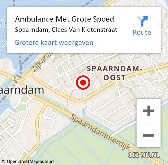 Locatie op kaart van de 112 melding: Ambulance Met Grote Spoed Naar Spaarndam, Claes Van Kietenstraat op 16 december 2020 20:54