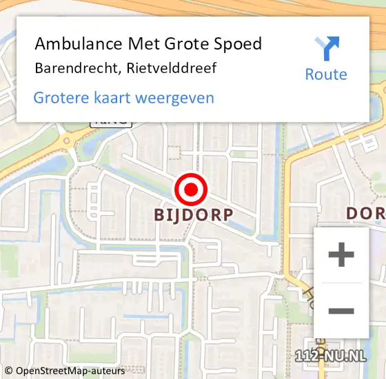 Locatie op kaart van de 112 melding: Ambulance Met Grote Spoed Naar Barendrecht, Rietvelddreef op 16 december 2020 23:46