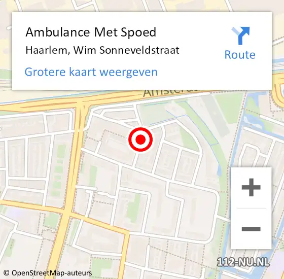 Locatie op kaart van de 112 melding: Ambulance Met Spoed Naar Haarlem, Wim Sonneveldstraat op 17 december 2020 02:03