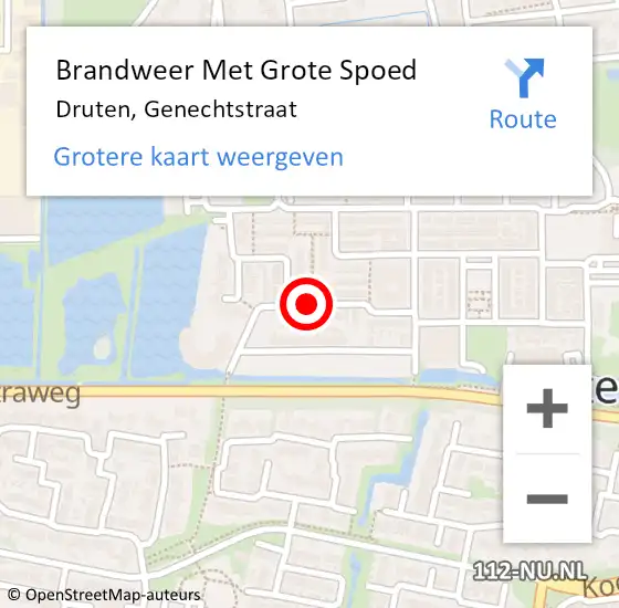 Locatie op kaart van de 112 melding: Brandweer Met Grote Spoed Naar Druten, Genechtstraat op 17 december 2020 08:10