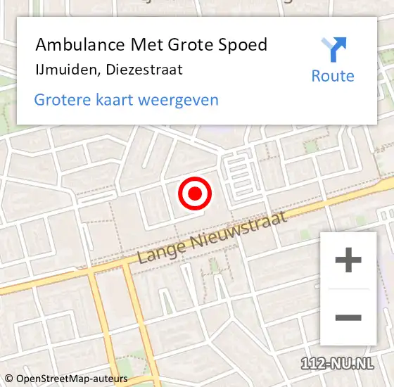 Locatie op kaart van de 112 melding: Ambulance Met Grote Spoed Naar IJmuiden, Diezestraat op 17 december 2020 14:14