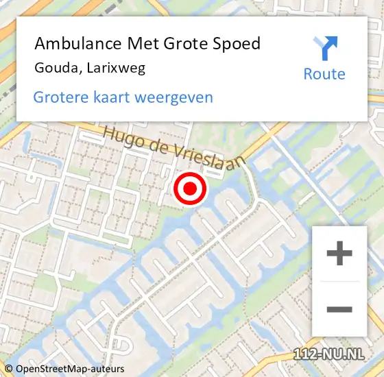 Locatie op kaart van de 112 melding: Ambulance Met Grote Spoed Naar Gouda, Larixweg op 17 december 2020 14:31