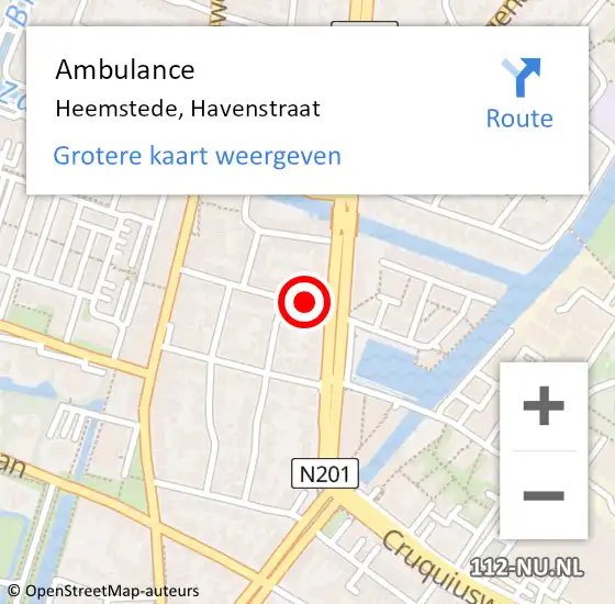 Locatie op kaart van de 112 melding: Ambulance Heemstede, Havenstraat op 17 december 2020 15:41