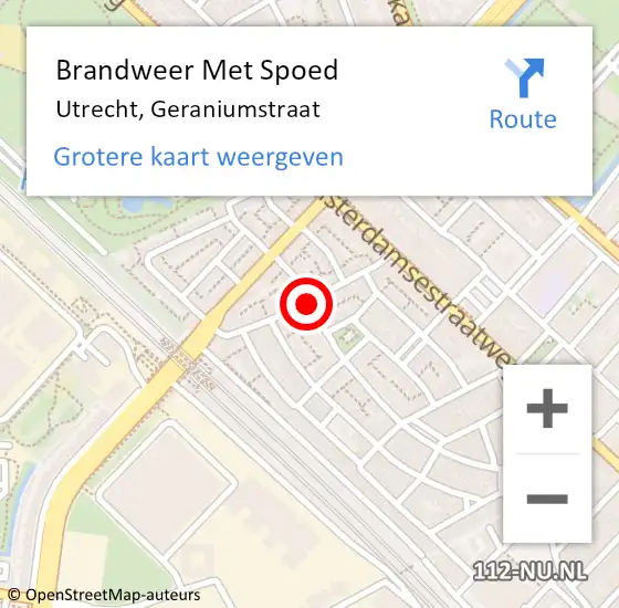 Locatie op kaart van de 112 melding: Brandweer Met Spoed Naar Utrecht, Geraniumstraat op 17 december 2020 19:03