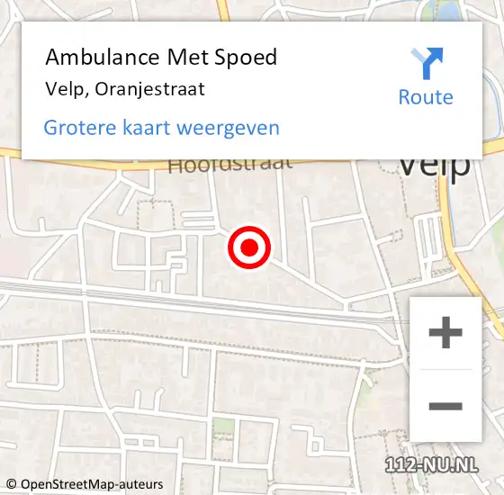 Locatie op kaart van de 112 melding: Ambulance Met Spoed Naar Velp, Oranjestraat op 17 december 2020 23:12