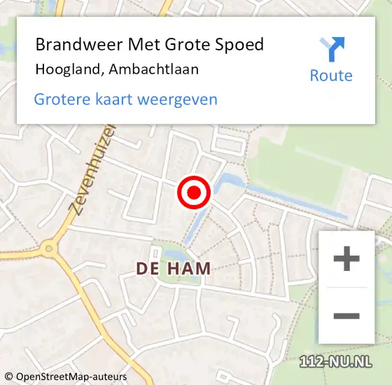 Locatie op kaart van de 112 melding: Brandweer Met Grote Spoed Naar Hoogland, Ambachtlaan op 18 december 2020 03:58