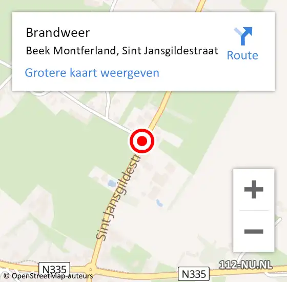 Locatie op kaart van de 112 melding: Brandweer Beek Montferland, Sint Jansgildestraat op 18 december 2020 07:44