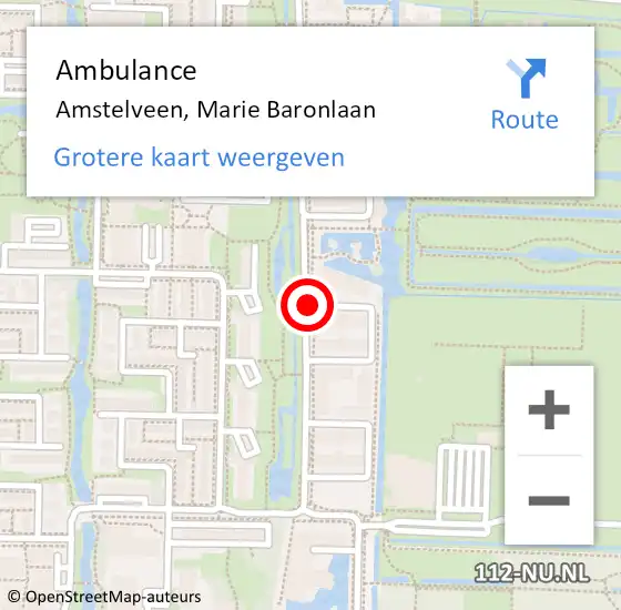 Locatie op kaart van de 112 melding: Ambulance Amstelveen, Marie Baronlaan op 18 december 2020 08:31