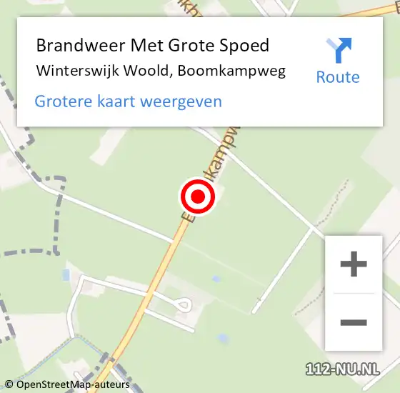 Locatie op kaart van de 112 melding: Brandweer Met Grote Spoed Naar Winterswijk Woold, Boomkampweg op 18 december 2020 10:36