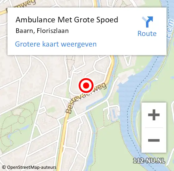 Locatie op kaart van de 112 melding: Ambulance Met Grote Spoed Naar Baarn, Floriszlaan op 27 mei 2014 19:33
