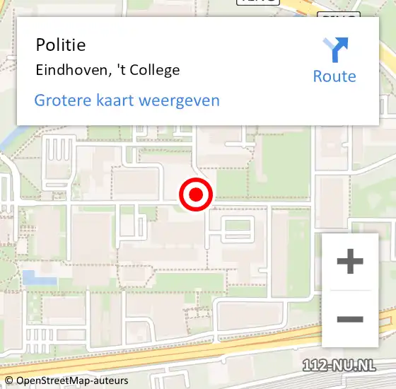Locatie op kaart van de 112 melding: Politie Eindhoven, 't College op 18 december 2020 12:43