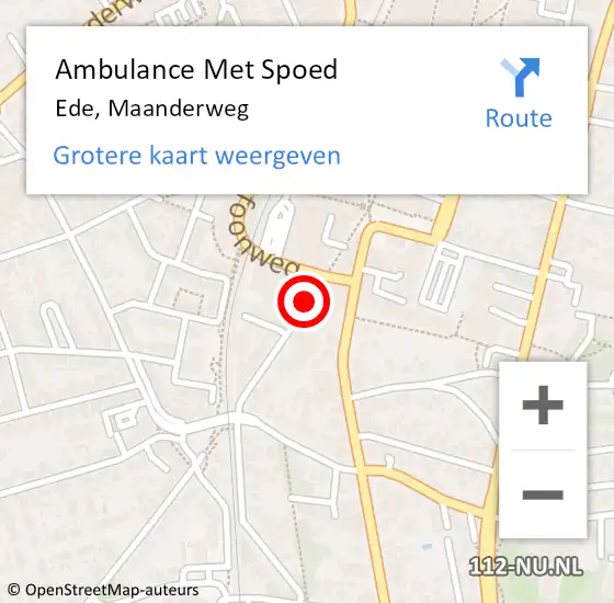 Locatie op kaart van de 112 melding: Ambulance Met Spoed Naar Ede, Maanderweg op 18 december 2020 13:18