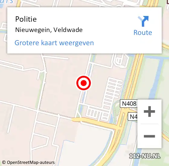 Locatie op kaart van de 112 melding: Politie Nieuwegein, Veldwade op 18 december 2020 13:20