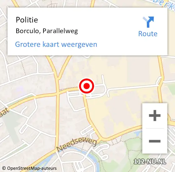 Locatie op kaart van de 112 melding: Politie Borculo, Parallelweg op 18 december 2020 13:54