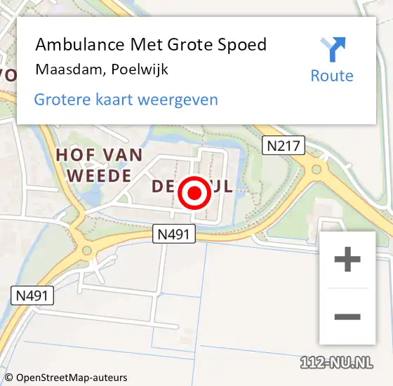Locatie op kaart van de 112 melding: Ambulance Met Grote Spoed Naar Maasdam, Poelwijk op 18 december 2020 14:42