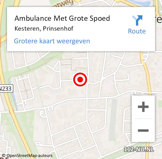 Locatie op kaart van de 112 melding: Ambulance Met Grote Spoed Naar Kesteren, Prinsenhof op 18 december 2020 19:57