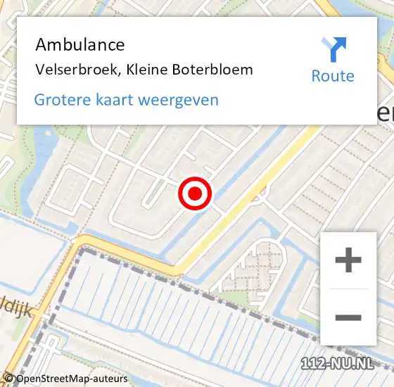 Locatie op kaart van de 112 melding: Ambulance Velserbroek, Kleine Boterbloem op 18 december 2020 20:35