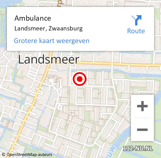 Locatie op kaart van de 112 melding: Ambulance Landsmeer, Zwaansburg op 18 december 2020 22:20