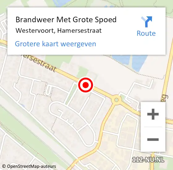 Locatie op kaart van de 112 melding: Brandweer Met Grote Spoed Naar Westervoort, Hamersestraat op 19 december 2020 01:34