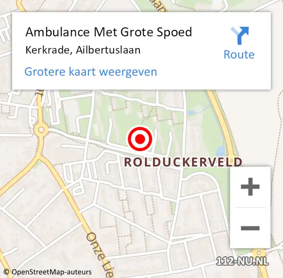 Locatie op kaart van de 112 melding: Ambulance Met Grote Spoed Naar Kerkrade, Ailbertuslaan op 19 december 2020 02:46