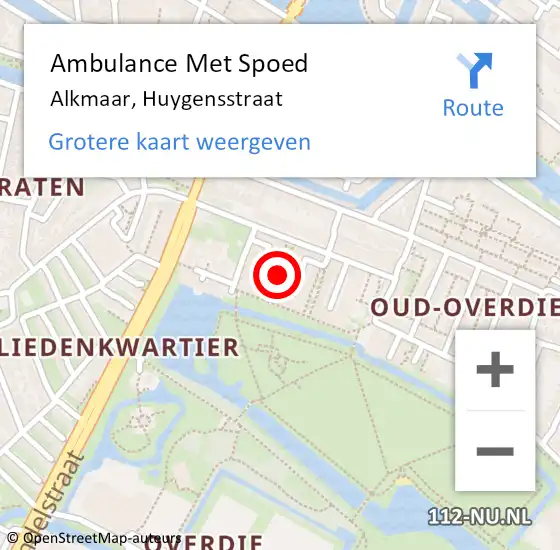 Locatie op kaart van de 112 melding: Ambulance Met Spoed Naar Alkmaar, Huygensstraat op 19 december 2020 04:17