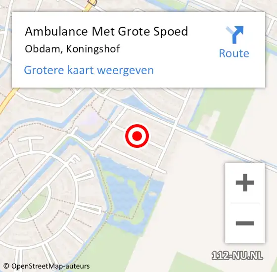 Locatie op kaart van de 112 melding: Ambulance Met Grote Spoed Naar Obdam, Koningshof op 19 december 2020 07:55