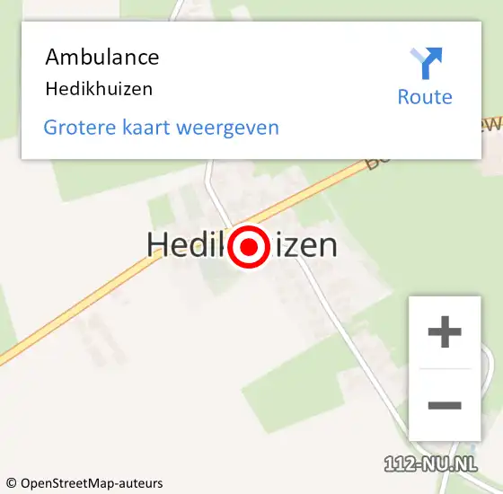 Locatie op kaart van de 112 melding: Ambulance Hedikhuizen op 19 december 2020 08:29