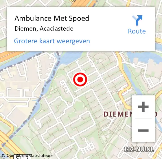 Locatie op kaart van de 112 melding: Ambulance Met Spoed Naar Diemen, Acaciastede op 19 december 2020 08:47