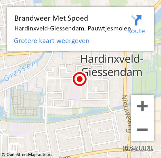 Locatie op kaart van de 112 melding: Brandweer Met Spoed Naar Hardinxveld-Giessendam, Pauwtjesmolen op 19 december 2020 11:32