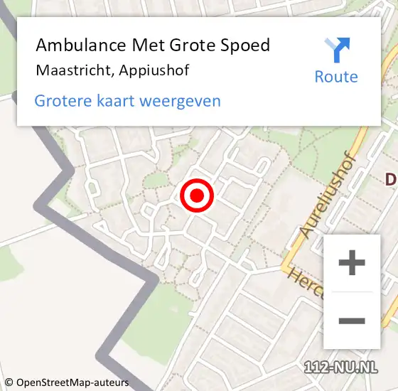 Locatie op kaart van de 112 melding: Ambulance Met Grote Spoed Naar Maastricht, Appiushof op 27 mei 2014 22:15