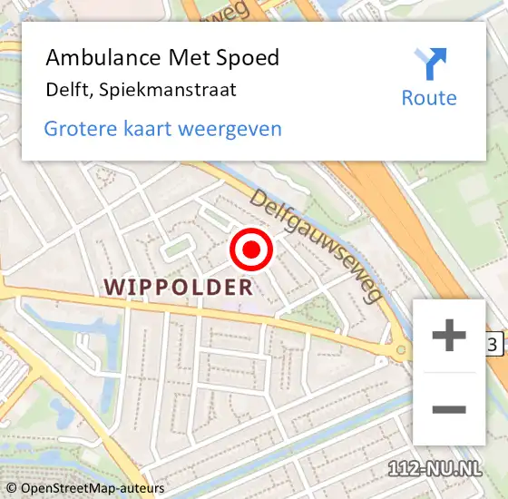Locatie op kaart van de 112 melding: Ambulance Met Spoed Naar Delft, Spiekmanstraat op 19 december 2020 17:36
