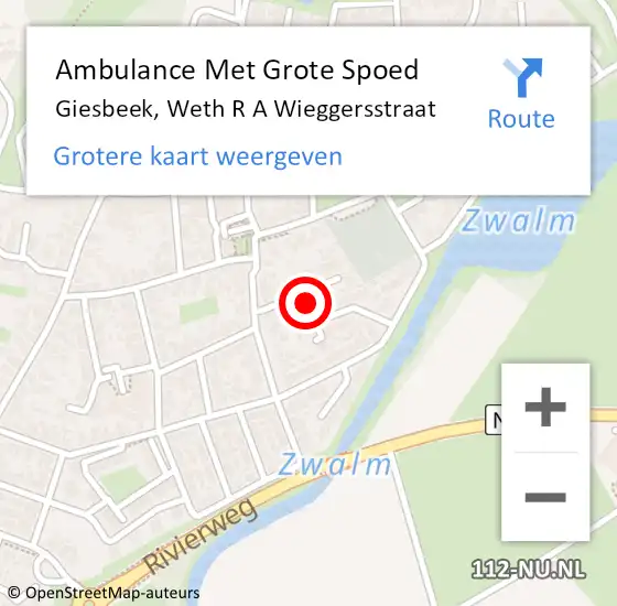 Locatie op kaart van de 112 melding: Ambulance Met Grote Spoed Naar Giesbeek, Weth R A Wieggersstraat op 19 december 2020 18:18