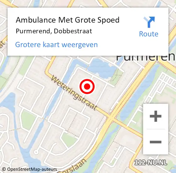 Locatie op kaart van de 112 melding: Ambulance Met Grote Spoed Naar Purmerend, Dobbestraat op 19 december 2020 19:39