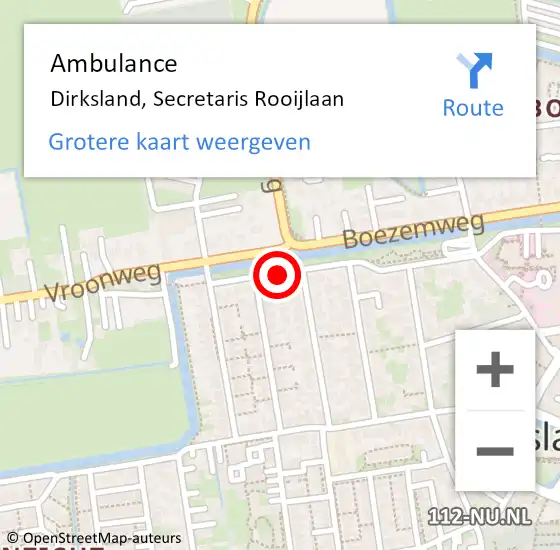 Locatie op kaart van de 112 melding: Ambulance Dirksland, Secretaris Rooijlaan op 19 december 2020 19:57