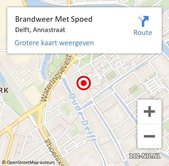 Locatie op kaart van de 112 melding: Brandweer Met Spoed Naar Delft, Annastraat op 19 december 2020 21:57