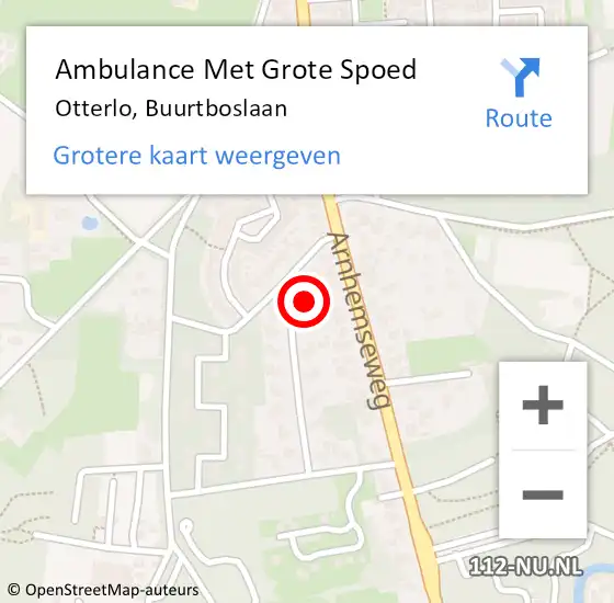 Locatie op kaart van de 112 melding: Ambulance Met Grote Spoed Naar Otterlo, Buurtboslaan op 27 mei 2014 23:25