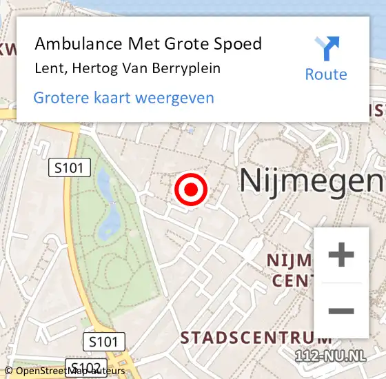 Locatie op kaart van de 112 melding: Ambulance Met Grote Spoed Naar Lent, Hertog Van Berryplein op 20 december 2020 04:09