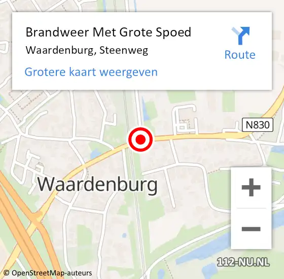 Locatie op kaart van de 112 melding: Brandweer Met Grote Spoed Naar Waardenburg, Steenweg op 20 december 2020 04:22