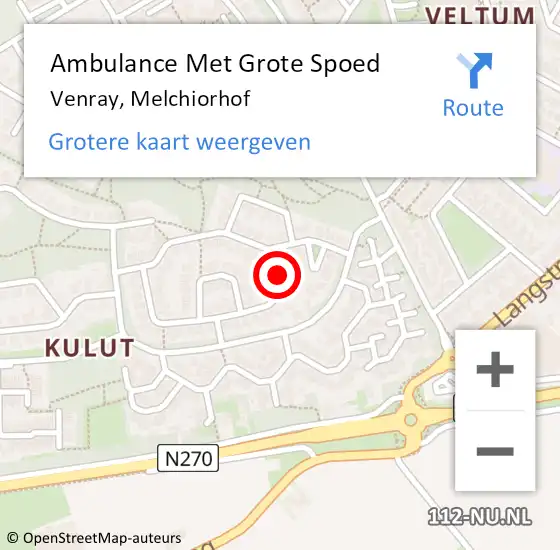 Locatie op kaart van de 112 melding: Ambulance Met Grote Spoed Naar Venray, Melchiorhof op 27 mei 2014 23:49
