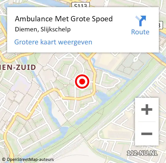 Locatie op kaart van de 112 melding: Ambulance Met Grote Spoed Naar Diemen, Slijkschelp op 20 december 2020 09:00