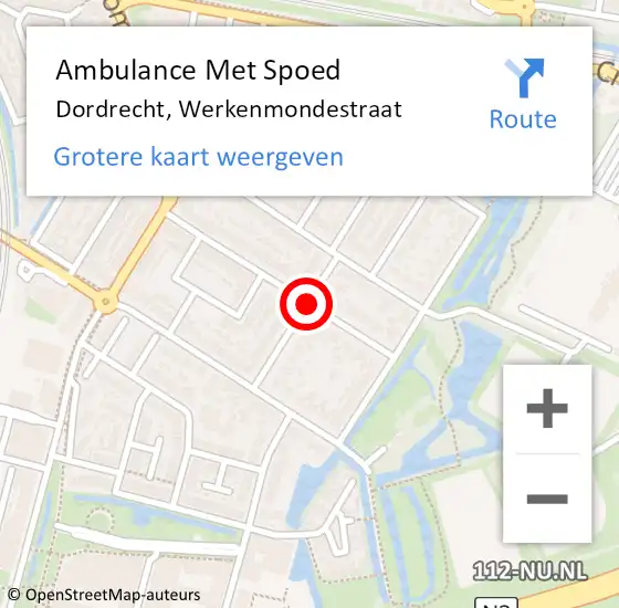 Locatie op kaart van de 112 melding: Ambulance Met Spoed Naar Dordrecht, Werkenmondestraat op 20 december 2020 13:45