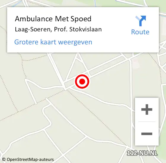 Locatie op kaart van de 112 melding: Ambulance Met Spoed Naar Laag-Soeren, Prof. Stokvislaan op 20 december 2020 14:33