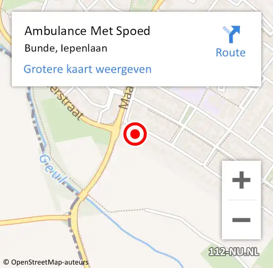 Locatie op kaart van de 112 melding: Ambulance Met Spoed Naar Bunde, Iepenlaan op 28 mei 2014 01:10